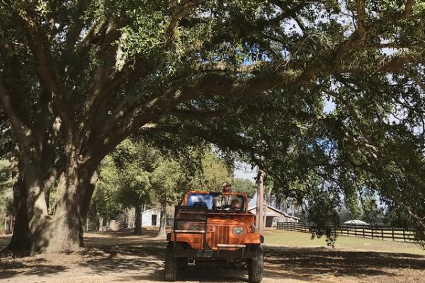 Charley Tarver tours his property in his Jeep which is painted Auburn orange and blue as a rolling homage to his alma mater, Auburn University. (Photo by Mark Davis, U.S. Fish and Wildlife Service)