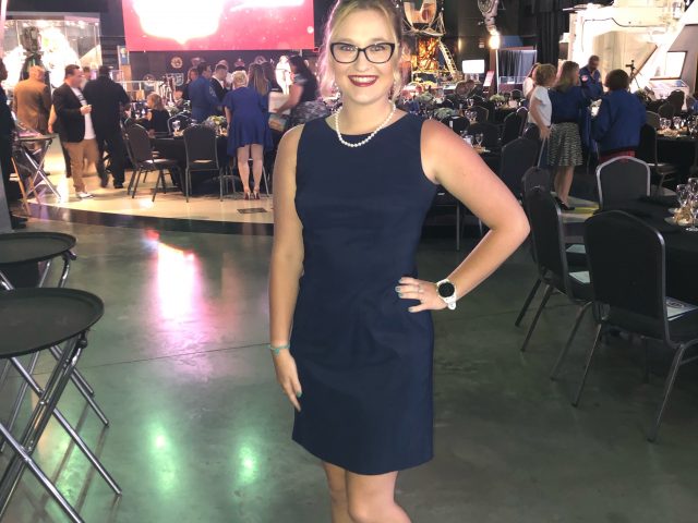 Emily Hildebrand volunteering at the 50th Apollo Anniversary Space Camp Hall of Fame induction dinner