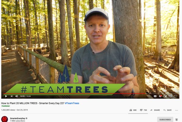 Screenshot of Sandlin's Youtube video, "How to Plant 20 Million Trees" on his channel Smarter Every Day.