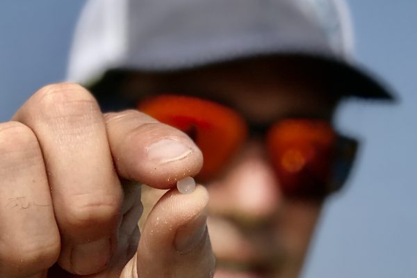 Nurdle Patrol project founder Jace Tunnell displays a nurdle, or piece of microplastic, found on the Texas coast of the Gulf of Mexico. Tunnell is the director of the Mission Aransas National Estuarine Research Reserve in Port Aransas, Texas.