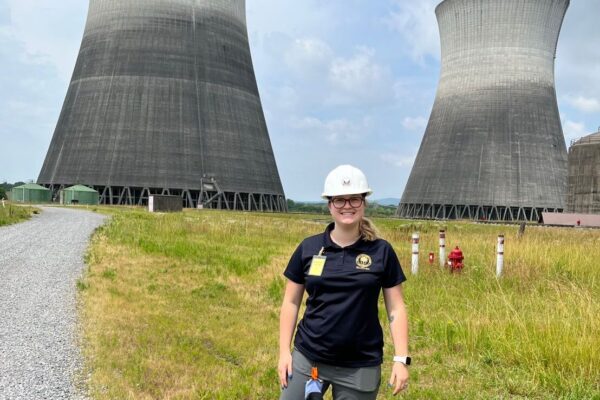 Emily at Bellefonte Nuclear Generating Station, an inactive facility used by the Nuclear Regulatory Commission (NRC) for training and tours, giving her a unique glimpse into reactor operations.