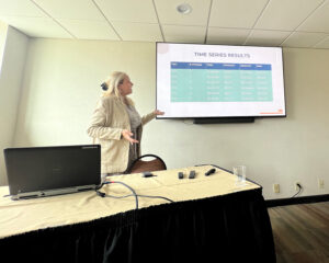 Allison Foster presenting an oral presentation at the International Association of Society and Natural Resources annual meeting in Portland, Maine.