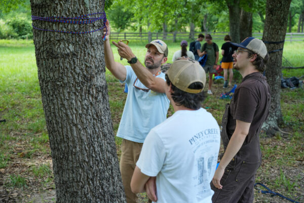 Students being instructed about the leave no trace initiative.