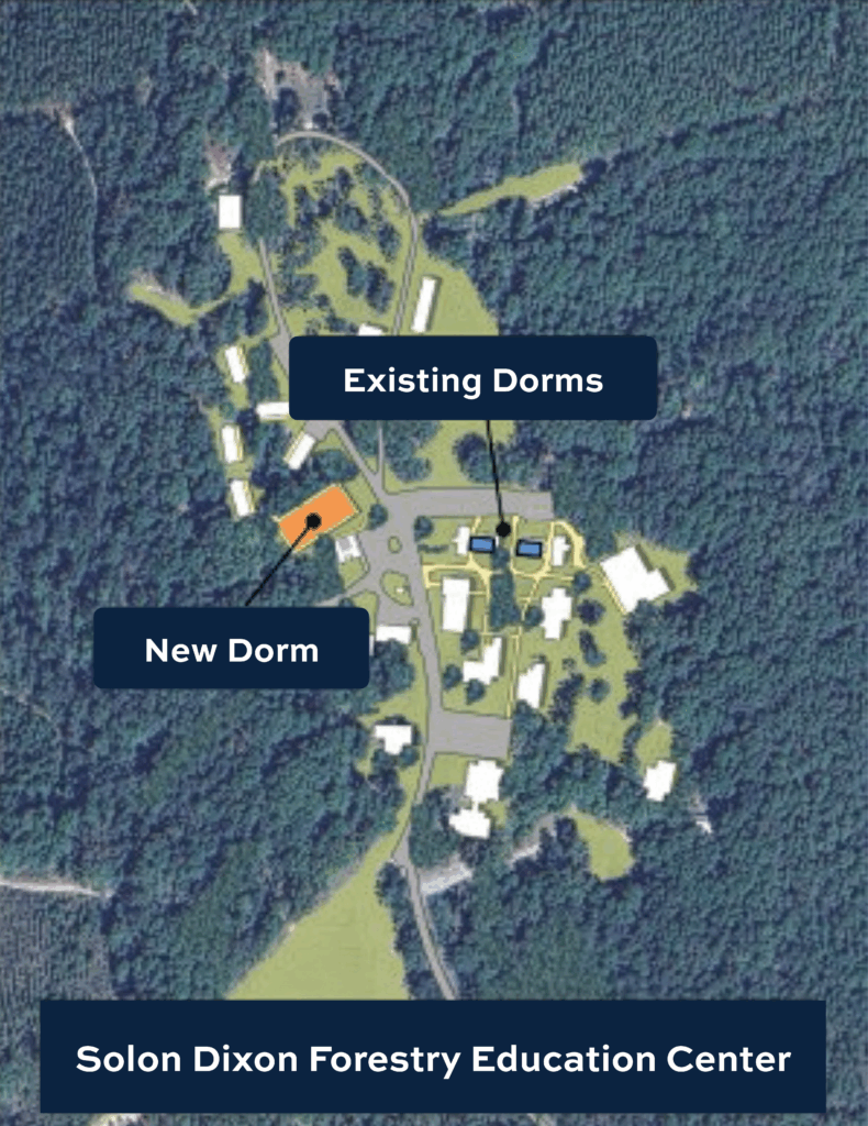 Location of the Dorm Project within the Solon Dixon Forestry Education Center campus.
