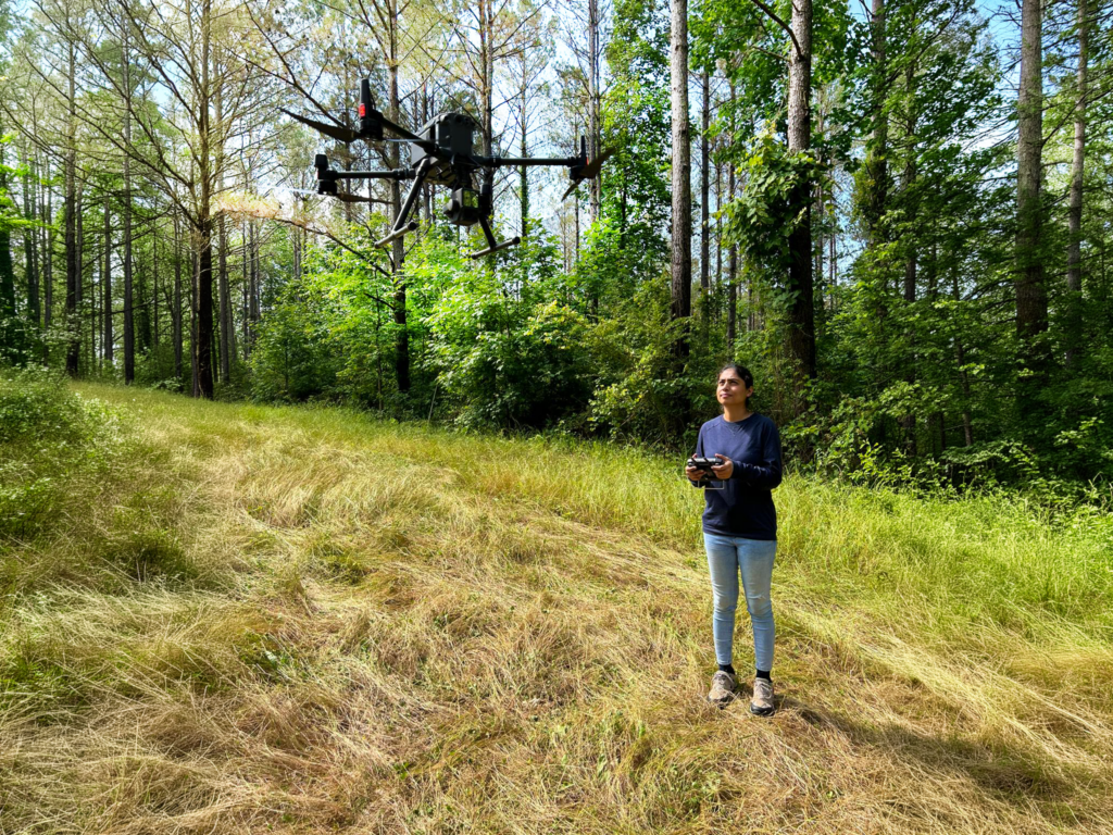 woman operating drone