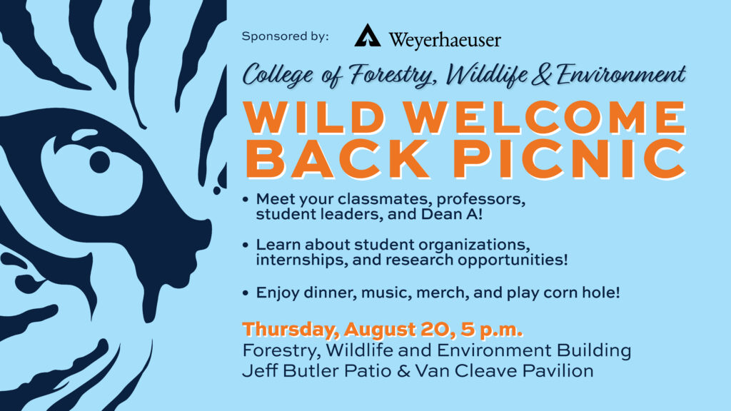 CFWE Wild Welcome back picnic, invite to meet classmates, dean, student organizations, dinner, and games.