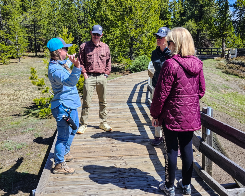 Max Forman speaks with Yellowstone visitors.